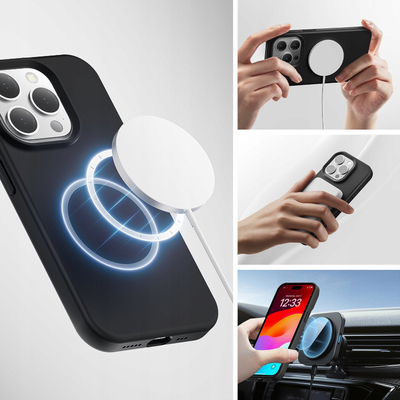 Mbulesë silikoni 4Smarts për iPhone 15, MagSafe, e zezë