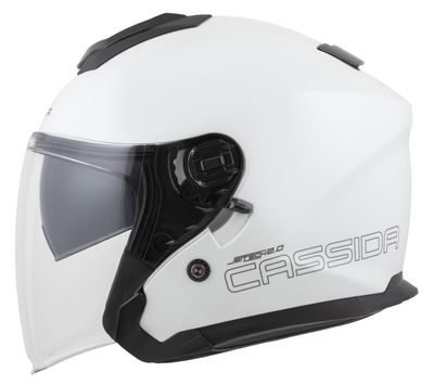 Helmetë moto Cassida Jet Tech 2.0 Solid, polikarbonat, vizor i gjatë, e bardhë e zezë gri