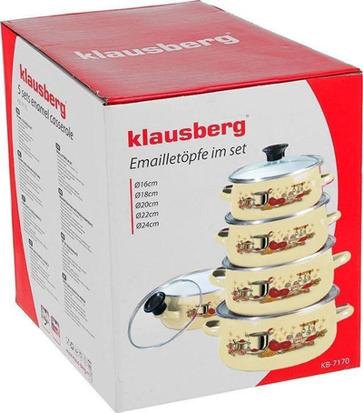 Set tenxhere dhe tiganë Klausberg KB-7170-RD, 10 pjesë, emaluar, të kuqe