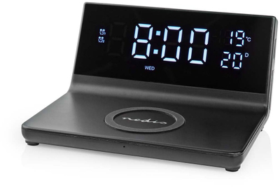 Orë alarmi Nedis CLWA011BK me karikues wireless Qi 15W, dalje USB A, e zezë
