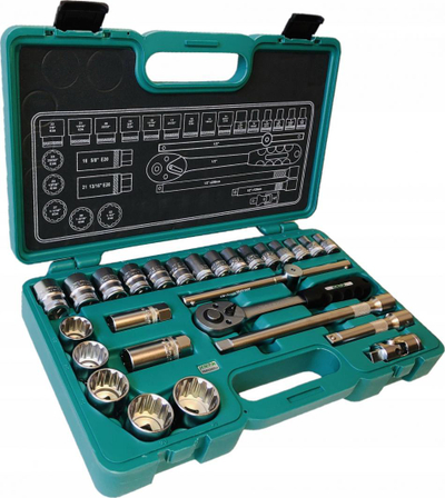 Set çelësash Honiton Honidriver 1/2", 27 pjesë, në kuti plastike, jeshile
