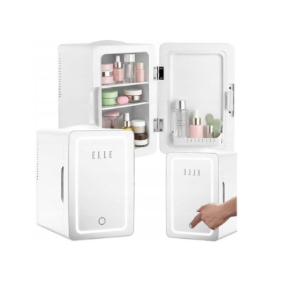 Мини фрижидер за козметика ELLE Home 4L, LED огледало, ладење и загревање, бел