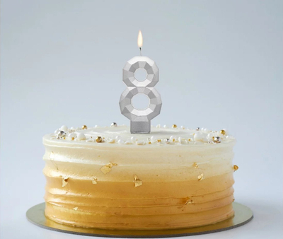 Qiri torte Godan numri 8 Diamond Metallic, 7.6 cm, ngjyrë argjendi