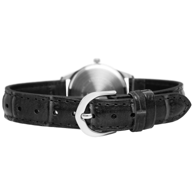 Ore dore Casio LTP-V005L-1BUDF, analoge, për femra, rrip lëkure, e zezë