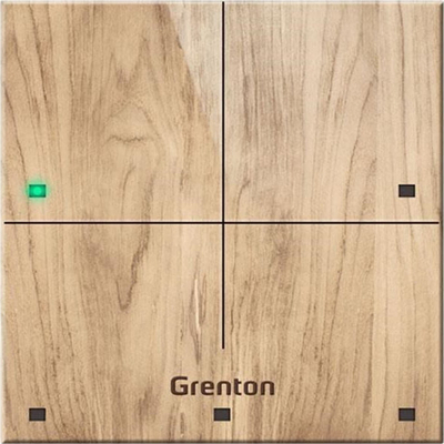 Panel me prekje i zgjuar Grenton Touch Panel 4B Custom Wood Light, 4 butona, me sensor drite edhe temperature, dru i çelët