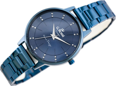Orë dore G.Rossi Classic Fashionable, mekanizëm quartz, rrip lëkure, blu navy