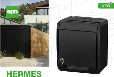 Prizë sipërfaqeje Elektro-Plast HERMES 0321-09, IP44, me tokë 2P+E, e zezë