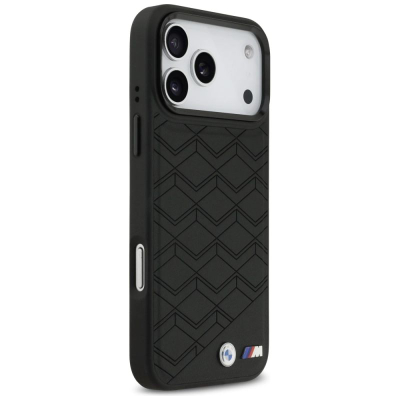 Kapak telefoni BMW M Shape Logo MagSafe për iPhone 17 Pro Max, eco leather, i zi