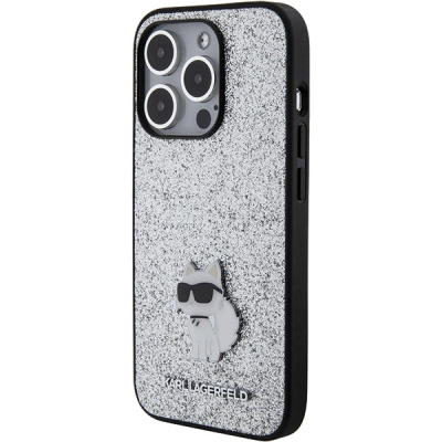 Maskë telefoni Karl Lagerfeld KLHCP15XGCNPSG për iPhone 15 Pro Max 6.7", Glitter Choupette, argjend