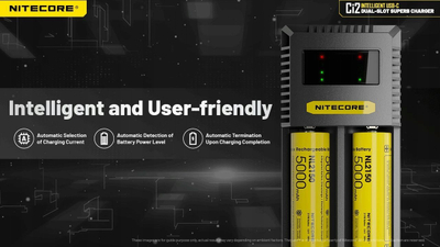 Karikues universal baterish Nitecore Ci2, 2 porta, USB C, i zi