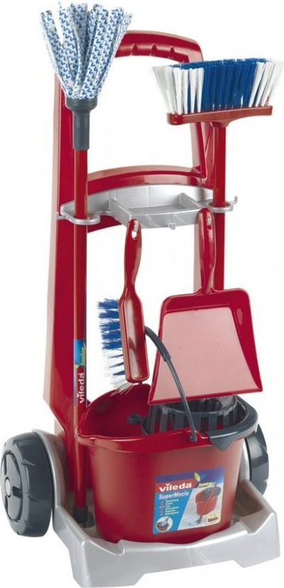 Играчка количка за чистење Klein Vileda Cleaning Trolley, сет додатоци за чистење, за деца 3+ години, мултиколор