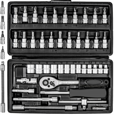 Set çelësash me racë CrV, 1/4", 46 copa, në kuti, gri