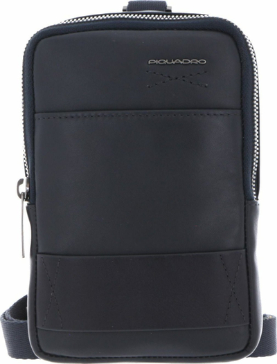 Çantë krahu për telefon Piquadro, lëkurë, 18 x 12 x 2.5 cm, blu e errët