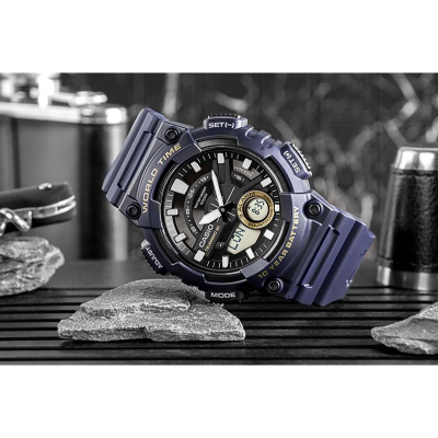 Ora dore Casio AEQ-110W-2AVDF, analog dixhitale, kuarci, blu navy