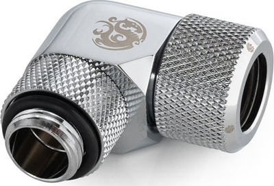 Adaptues uji Bitspower Advanced, 90°, G1/4 në hardtube 12mm, i argjendtë