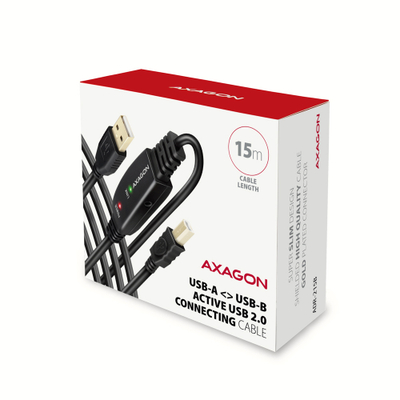 Kabllo USB Axagon ADR-215B, USB-A me USB-B, 15m, e zezë