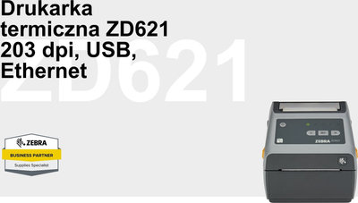 Printer etiketash Zebra ZD621, direct thermal, 203 dpi, Ethernet LAN dhe Bluetooth