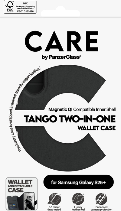 Këllëf flip CARE by PanzerGlass Tango, dy në një, poliuretan i ricikluar, i zi