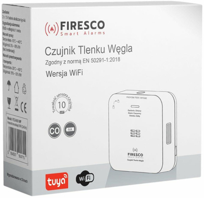Detektor monoksidi karboni Firesco FCO-850 WF, WiFi Smart Tuya, 85 dB, i bardhë