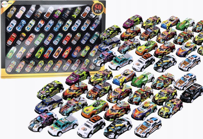Set lodra vetura die-cast, 50 copë, shumëngjyrëshe