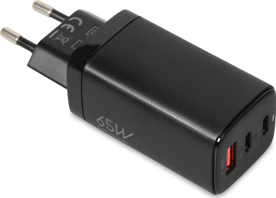 Karikues me mur iBOX C-65 GaN, 65W PD, 2x USB-C 1x USB-A, i zi