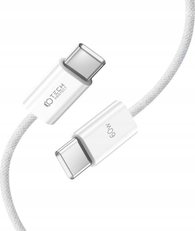 Kabllo karikimi Tech‑Protect UltraBoost Classic, USB‑C në USB‑C, 25 cm, 60W, e bardhë