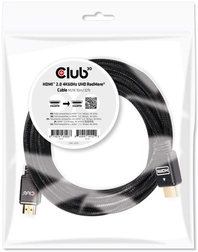 Kabllo HDMI Club 3D CAC-2313, 10m, 4K 60Hz, e zezë