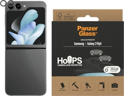 Mbrojtës kamere PanzerGlass Hoops për Samsung Galaxy Z Flip5, xham i fortë, rezistent ndaj gërvishtjeve, i zi