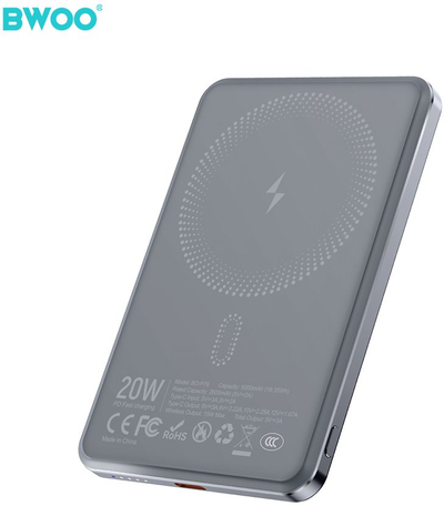 Power bank BWOO P79, 5000mAh, 20W me magnet, gri