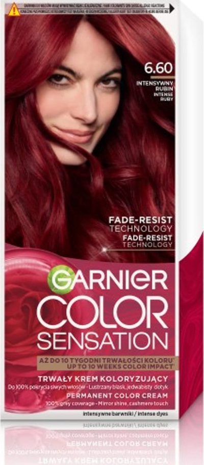 Ngjyrë flokësh Garnier Color Sensation 6.60 Intense Ruby, krem boje, e kuqe rubin