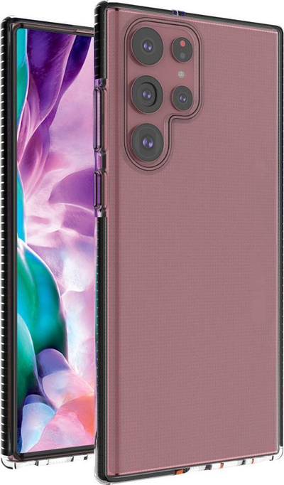 Mbrojtëse telefoni Spring Case për Samsung Galaxy S22 Ultra, xhel TPU, transparente, me kornizë blu