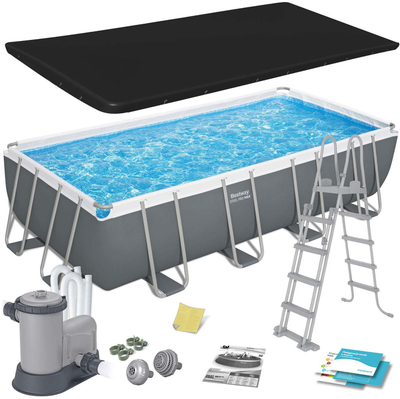 Pishinë kornizë Bestway Power Steel 549x274x122 cm, me pompë filtruese, me shkallë, gri