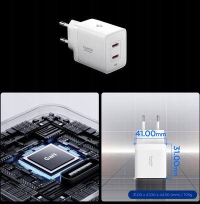 Karikues muri Spigen Essential EE472EU, 47W, 2x USB C, i bardhë