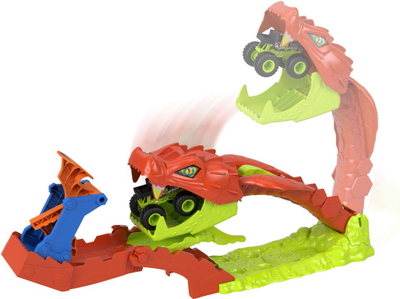 Set loje Hot Wheels Monster Trucks Snake Slam Takedown, përfshin kamion 1:64, shumëngjyrësh