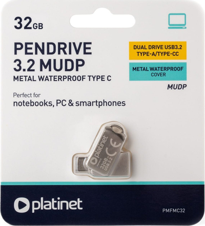 Memorie USB Platinet 45970, 32GB, USB 3.2 dhe USB C, metalike rezistente ndaj ujit
