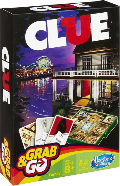 Lojë tavoline Hasbro Clue Grab and Go, familjare, 2 6 lojtarë, shumëngjyrëshe