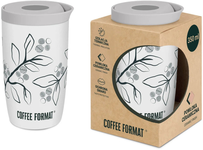 Termus i bardhë me figura bimësh, 350 ml, me dy shtresa termike