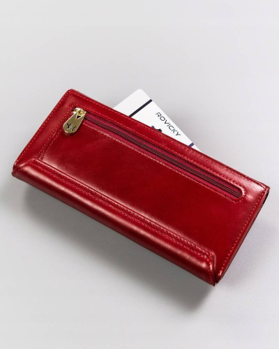 Portofol gocash Rovicky, lëkurë natyrale, RFID Blocking, i kuq