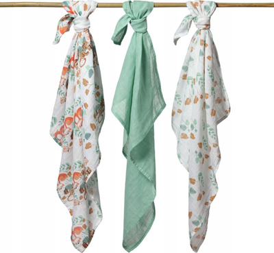 Pelena BabyOno Muslin (348/12), 3 copë, të gjelbra