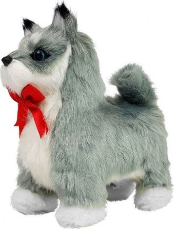 Lonër interaktive qenush Husky, pelush, me zë dhe lëvizje, gri e bardhë