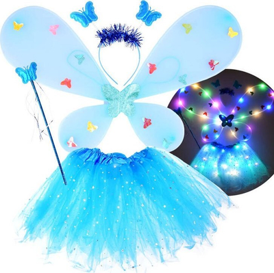 Kostum zanë fluture për goca United Kingdom PTP04805, me LED, blu me shkëlqim
