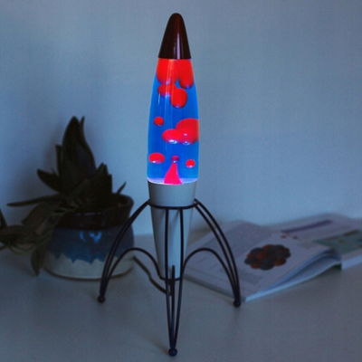 Llampë dekorative Thumbs Up Lava Lamp Retro Rocket, stil rakete, efekt lavë, blu me të kuqe