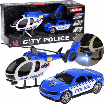 Set lodrash policie Toystar City Police, makinë e helikopter, me dritë edhe zë, blu e bardhë