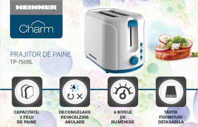 Toaster Heinner Charm, 750W, 6 nivele pjekjeje, blu