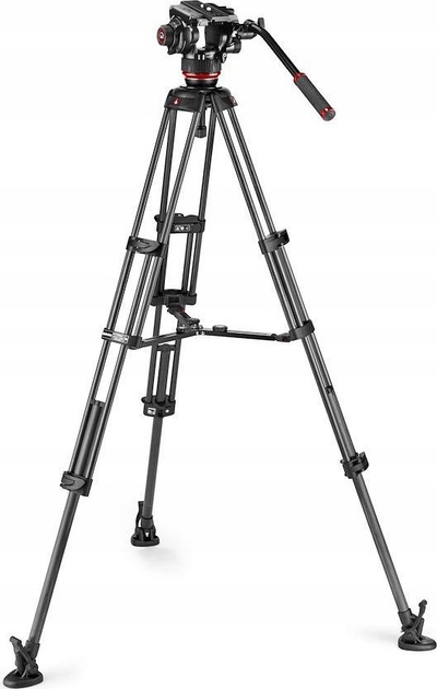 Професионален видео-триножник Manfrotto 504X CF Twin MS, јаглеродни влакна, со флуидна глава, црн