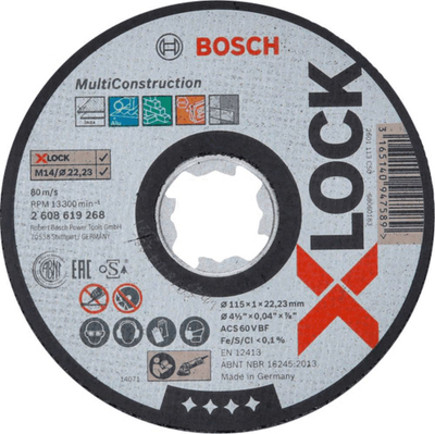 Disk prerës Bosch X-LOCK MultiConstruction, 115mm, 1mm, për shumë materiale