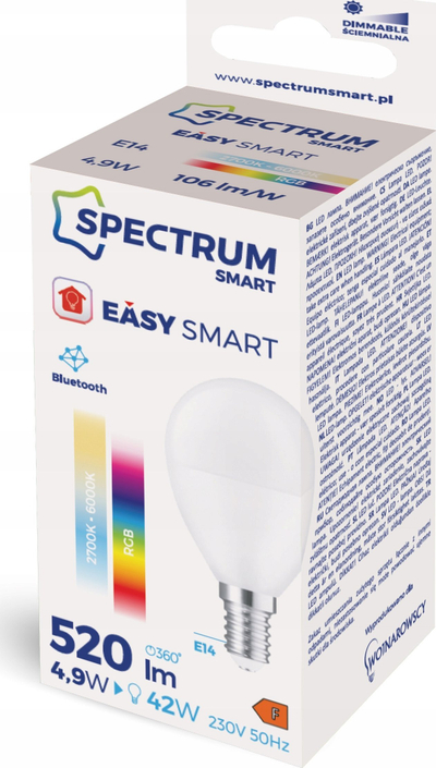 Llampë LED Spectrum Smart Easy Smart, E14 4.9W, RGB CCT Bluetooth, e bardhë