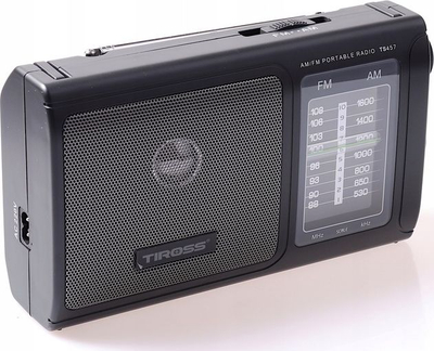 Radio portabël Tiross TS-457, dalje për kufje, disa mënyra furnizimi me energji, gri