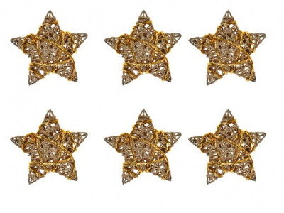 Stoli dekorative në formë ylli ratan Golden Stars, set me 6 copë, 7.5 cm, ngjyrë ari