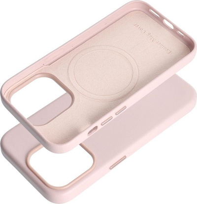 Kollf iPhone 15 Pro Leather Mag Cover, lëkurë eko, MagSafe, rozë